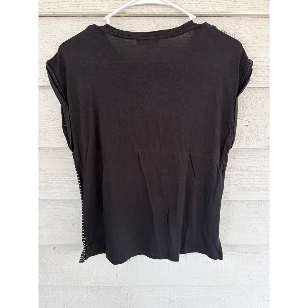 Saint + Sofia Black Silver Stripe Shoulder Button Top Size 6 - Picture 8 of 8